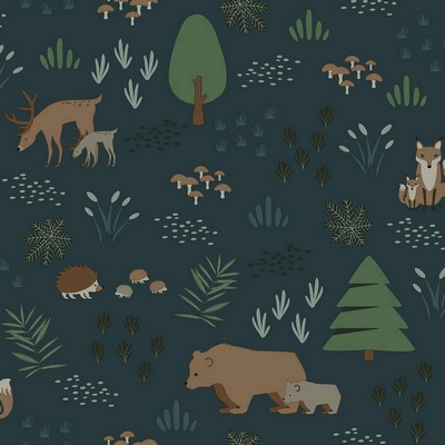 Brewster Wallcovering Finola Dark Blue Bears Wallpaper Dark Blue