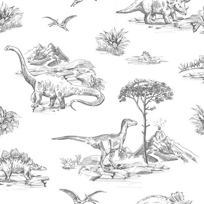 Brewster Wallcovering Isolde Charcoal Dinosaurs Wallpaper Charcoal