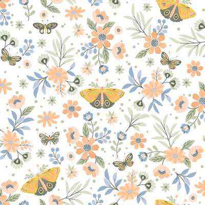 Brewster Wallcovering Zev Coral Butterfly Wallpaper Coral