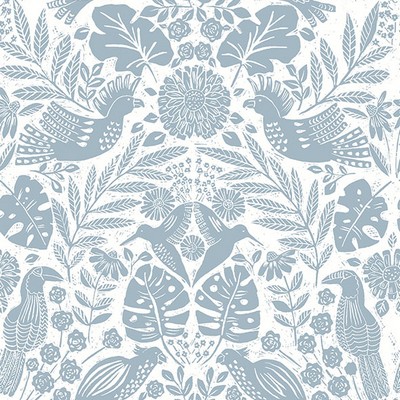 Brewster Wallcovering Nestle Blue Bird Block Print Wallpaper Blue