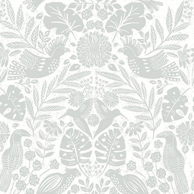Brewster Wallcovering Nestle Light Grey Bird Block Print Wallpaper Light Grey
