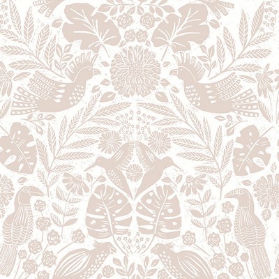 Brewster Wallcovering Nestle Pink Bird Block Print Wallpaper Pink