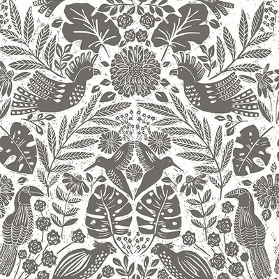 Brewster Wallcovering Nestle Charcoal Bird Block Print Wallpaper Charcoal