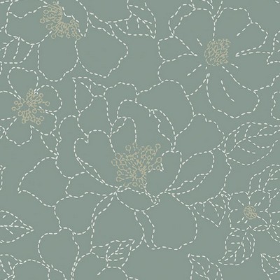 Brewster Wallcovering Gardena Sea Green Embroidered Floral Wallpaper Sea Green