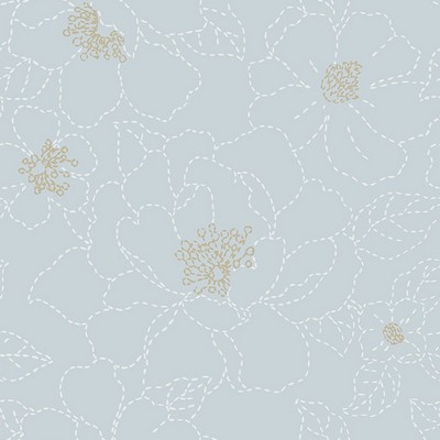 Brewster Wallcovering Gardena Sky Blue Embroidered Floral Wallpaper Sky Blue