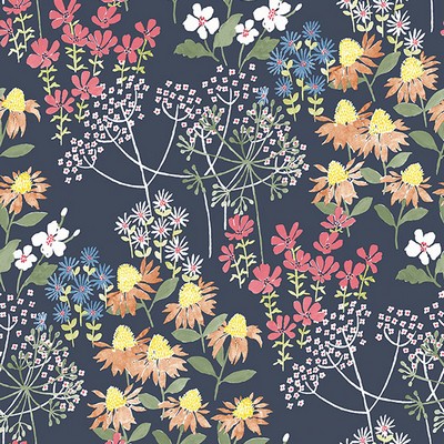 Brewster Wallcovering Cultivate Navy Springtime Blooms Wallpaper Navy