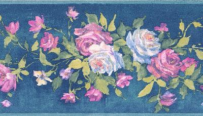 Brewster Wallcovering Rosa blue Floral Bouquet Border Blue