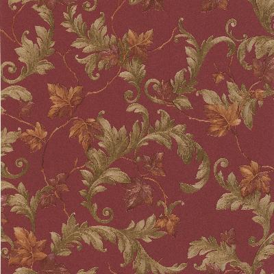 Brewster Wallcovering Alessia Red Scrolling Leaf Red
