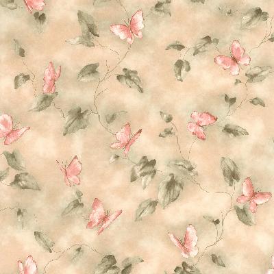 Brewster Wallcovering Heather Light Green Butterfly And Vines Light Green