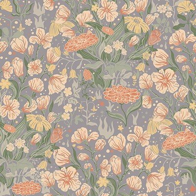 Brewster Wallcovering Hava Coral Meadow Flowers Wallpaper Coral