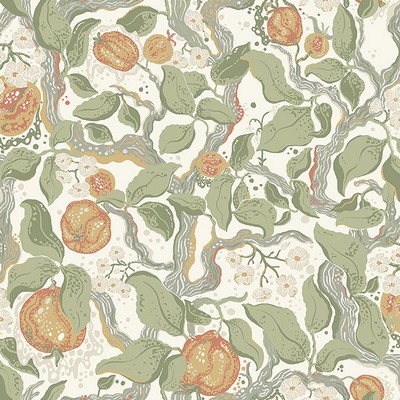 Brewster Wallcovering Kort Green Fruit and Floral Wallpaper Green