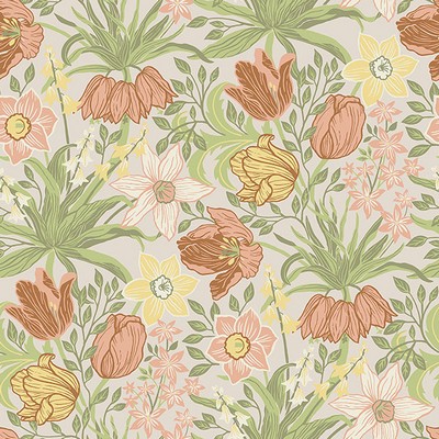 Brewster Wallcovering Cecilia Chartreuse Tulip and Daffodil Wallpaper Chartreuse