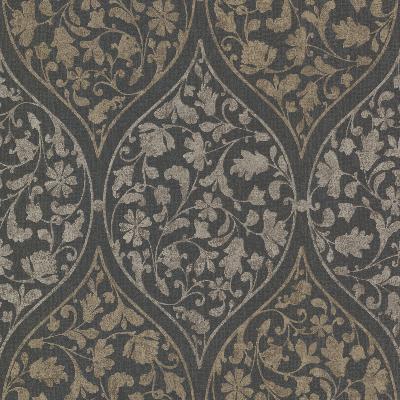 Brewster Wallcovering Adelaide Charcoal Ogee Floral  Charcoal