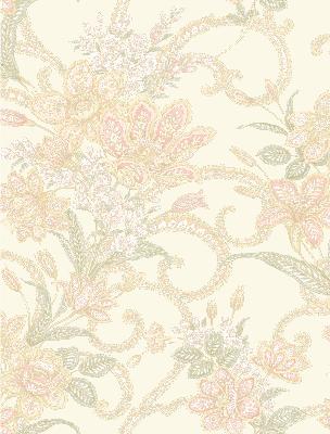 Brewster Wallcovering Wren Pink Jacobean Floral Mosaic Wallpaper Pink