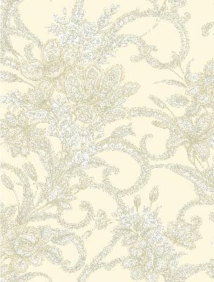 Brewster Wallcovering Wren Cream Jacobean Floral Mosaic Wallpaper Neutral