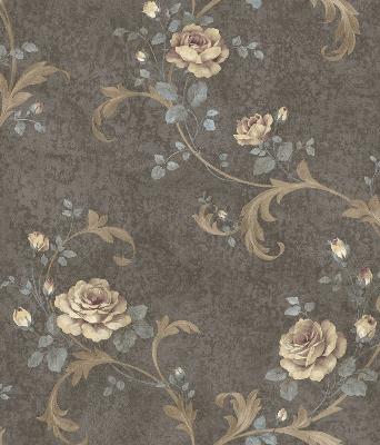 Brewster Wallcovering Gracie Grey Floral Scroll Wallpaper Grey