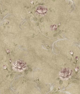 Brewster Wallcovering Gracie Sage Floral Scroll Wallpaper Brown