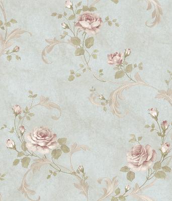 Brewster Wallcovering Gracie Blue Floral Scroll Wallpaper Blue