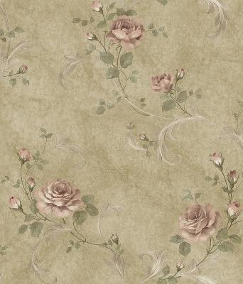 Brewster Wallcovering Gracie Brown Floral Scroll Wallpaper Yellow