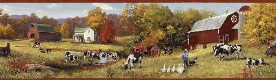 Brewster Wallcovering Herman Green Cow Pasture Portrait Border Gold
