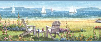 Brewster Wallcovering Regatta Blue Seaside Cottage Portrait Border Blue
