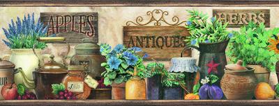 Brewster Wallcovering Marché Green Antique Herbs Portrait Border Brown