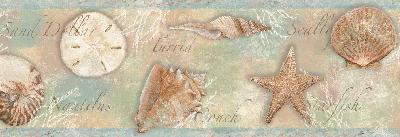 Brewster Wallcovering Quinten Blue Seashells Toss Border Blue