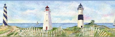 Brewster Wallcovering Eugene Light Blue Coastal Lighthouse Portrait Border Blue
