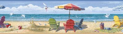 Brewster Wallcovering Lori Blue Summer Beach Portrait Border Blue