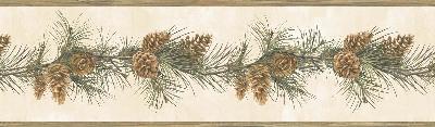 Brewster Wallcovering Fleming Cream Pine Boughs Trail Border Brown