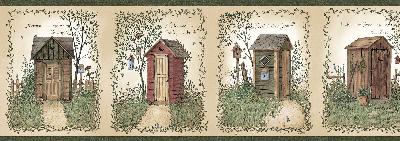 Brewster Wallcovering Fennel Wheat Outhouse Portrait Blocks Border Green