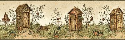 Brewster Wallcovering Twain Sand Garden Outhouse Portrait Border Brown