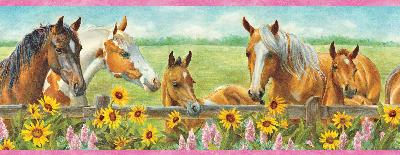 Brewster Wallcovering Harmony Pink Horses Sunflowers Portrait Border Green