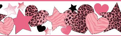 Brewster Wallcovering Diva Pink Cheetah Hearts Stars Border Pink
