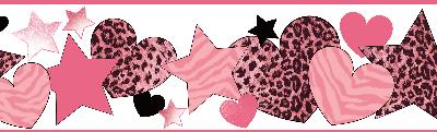 Brewster Wallcovering Diva Pink Cheetah Hearts Stars Border Pink
