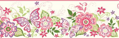 Brewster Wallcovering Kendra Pink Butterflies Blooms Trail Border Pink