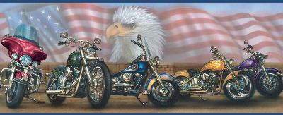Brewster Wallcovering Bush Blue Americana Motorcycles Portrait Border  Blue