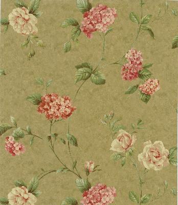 Brewster Wallcovering Glenmont Olive Floral Trail Wallpaper Blush