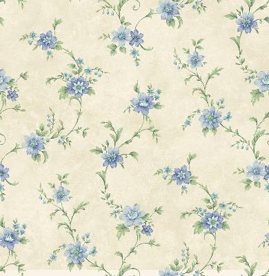 Brewster Wallcovering Elizabeth Blue Floral Trail Wallpaper Taupe