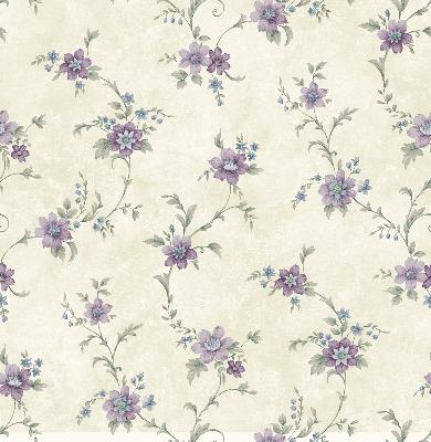 Brewster Wallcovering Elizabeth Purple Floral Trail Wallpaper White