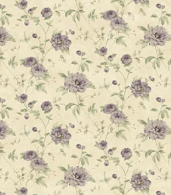 Brewster Wallcovering Priscilla Purple Peony Floral Trail Wallpaper Neutral