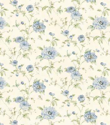 Brewster Wallcovering Priscilla Blue Peony Floral Trail Wallpaper Off-White