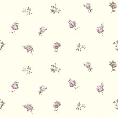 Brewster Wallcovering Sandra Purple Floral Toss Wallpaper Off-White