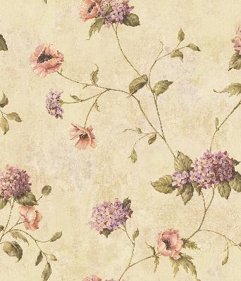 Brewster Wallcovering Henrietta Wheat Hydrangea Floral Trail Wallpaper Neutral