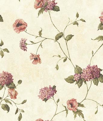 Brewster Wallcovering Henrietta Grey Hydrangea Floral Trail Wallpaper Cream
