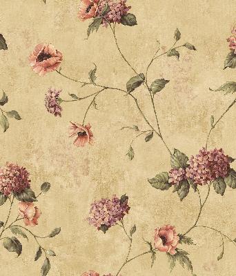 Brewster Wallcovering Henrietta Brown Hydrangea Floral Trail Wallpaper Beige