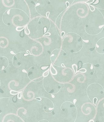 Brewster Wallcovering Jada Silver Girly Floral Scroll Wallpaper Green
