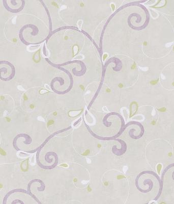 Brewster Wallcovering Jada Lilac Girly Floral Scroll Wallpaper Grey