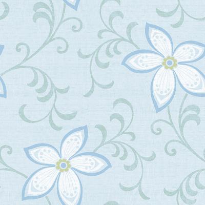 Brewster Wallcovering Khloe Light Blue Girly Floral Scroll Wallpaper Blue