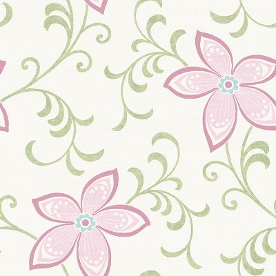 Brewster Wallcovering Khloe Pink Girly Floral Scroll Wallpaper Green